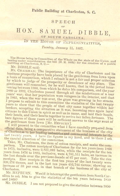 Congressional Speech Given By Samuel Dibble